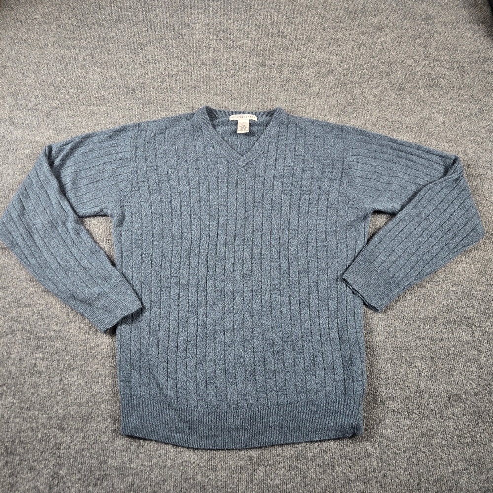 Geoffrey Beene Sweater Mens Large Blue Ribbed Knit Crewneck Long Sleeve Acrylic